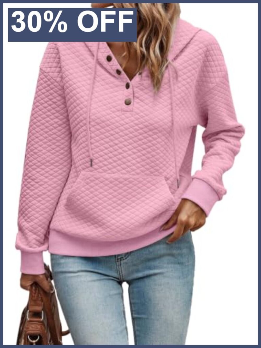 Quilted Half Button Hoodie Drawstring Long Sleeve Pullover
